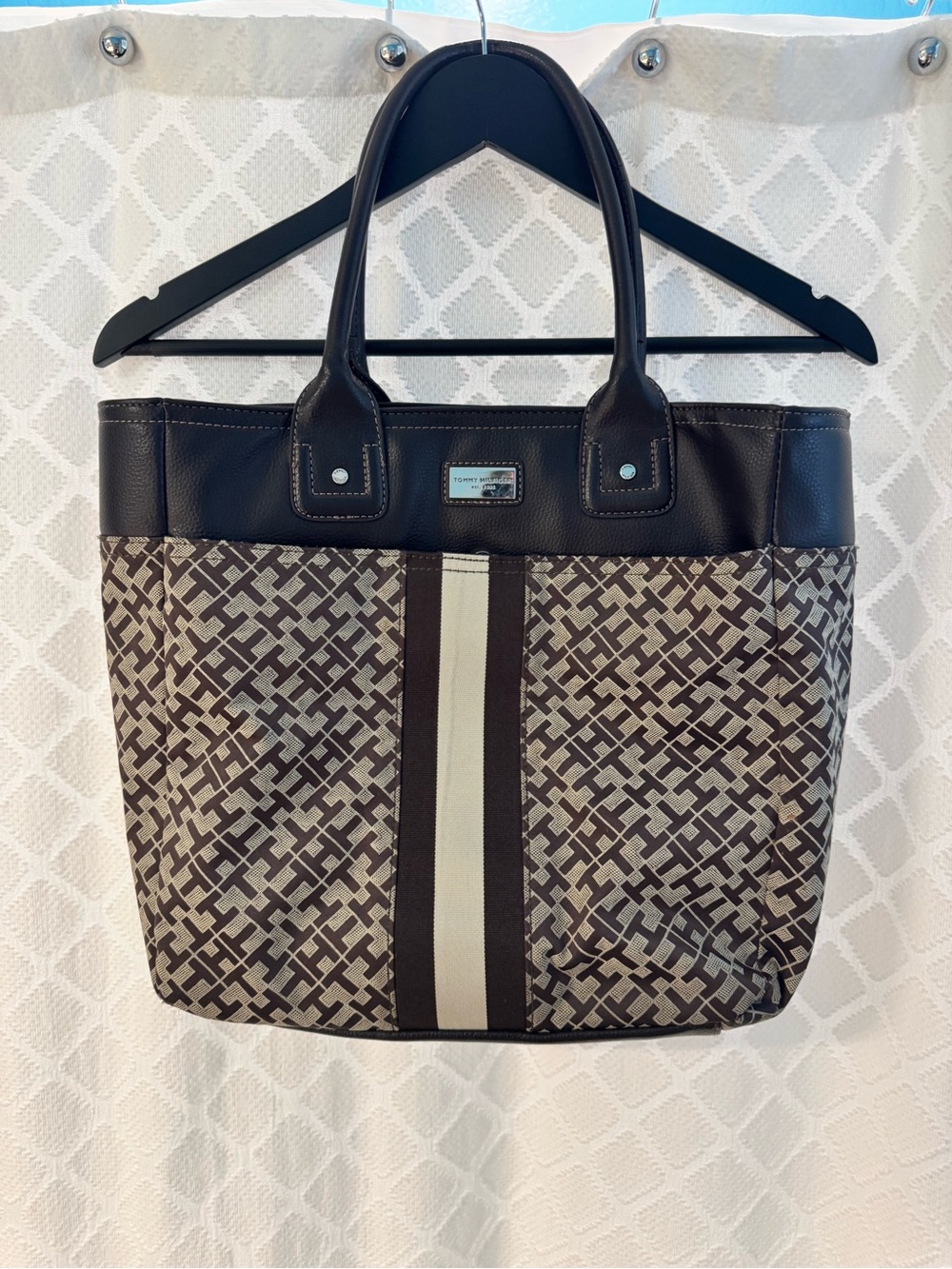 Vintage Y2K Tommy Hilfiger Signature Jacquard Monogram Tote Bag